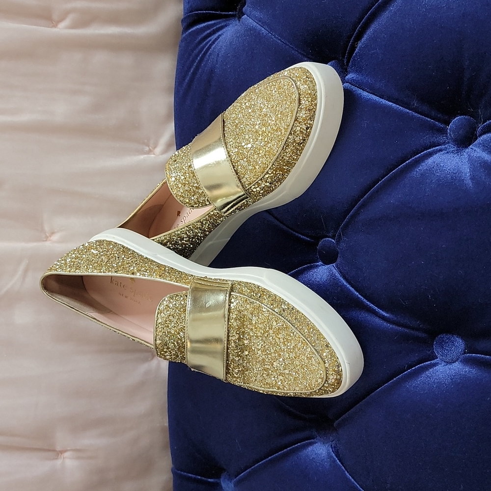 KATE SPADE gold glitter loafers